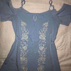 Light Blue cold shoulder embroidered dress💕
